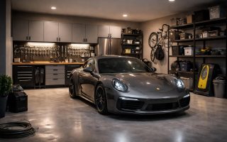 garage-moderne-voiture-elegante-etageres