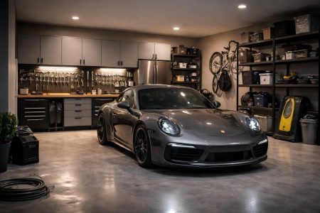 garage-moderne-voiture-elegante-etageres