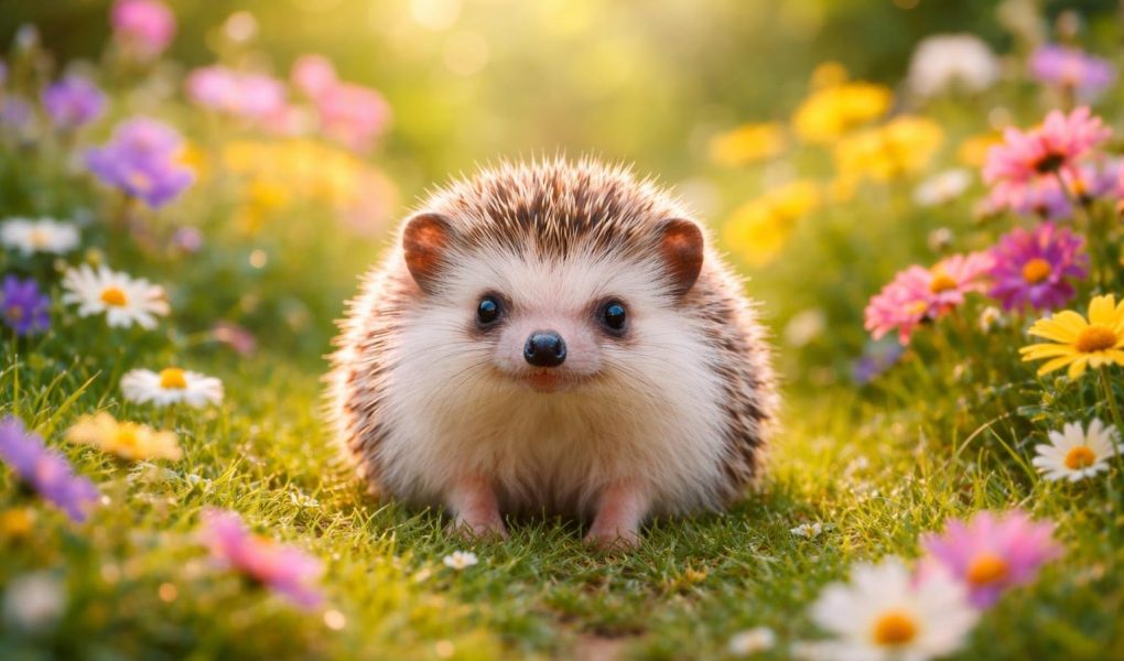 herisson-jardin-fleurs-arriere-plan-flou