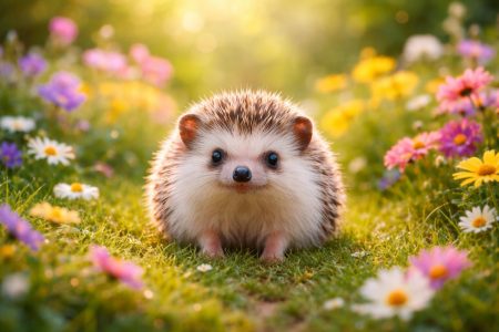 herisson-jardin-fleurs-arriere-plan-flou