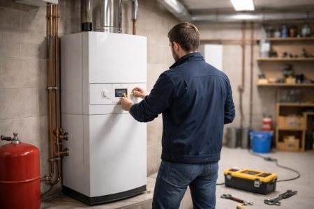 chaudiere-moderne-personne-controle-outils