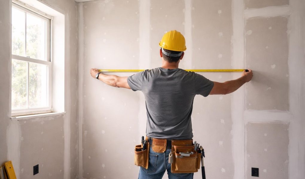 ouvrier-mesure-mur-renovation-placo