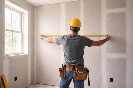 ouvrier-mesure-mur-renovation-placo