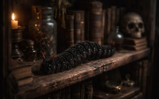 chenille-noire-etagere-bois-livresanciens