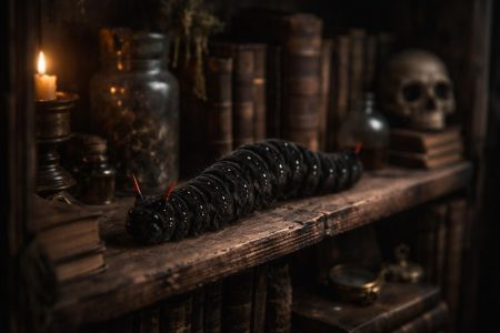 chenille-noire-etagere-bois-livresanciens